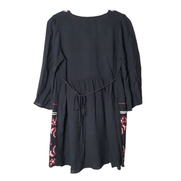 Flying Tomato Blouse Tunic mini Dress black embroidered cross stitch Size M - Picture 2 of 9
